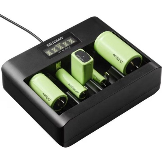 Ladegerät Voltcraft VC-BC 5100 5x Ladeschächte USB-C Micro USB NiMH