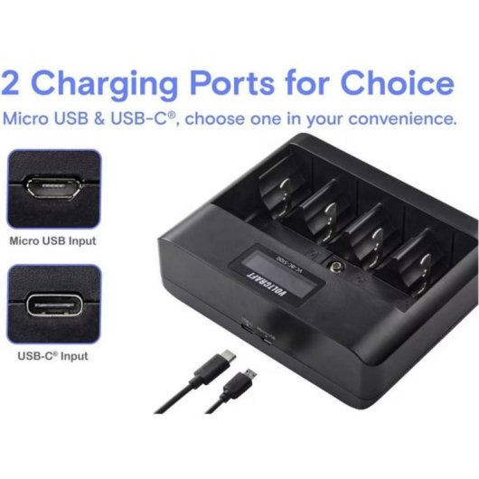 Ladegerät Voltcraft VC-BC 5100 5x Ladeschächte USB-C Micro USB NiMH