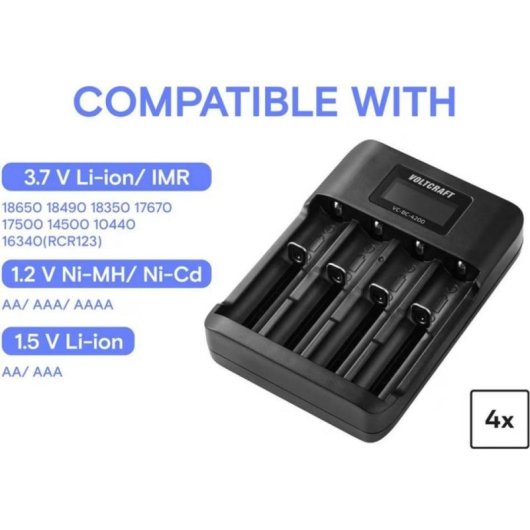 Ladegerät für Batterien Voltcraft VC-BC 4200 4x NiMH USB-A/USB-C