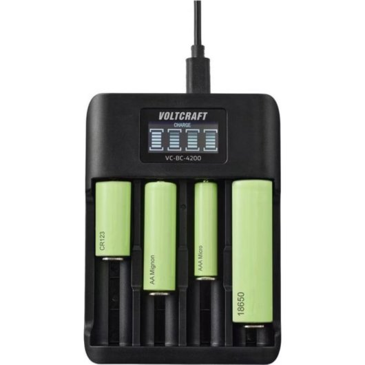 Ladegerät für Batterien Voltcraft VC-BC 4200 4x NiMH USB-A/USB-C