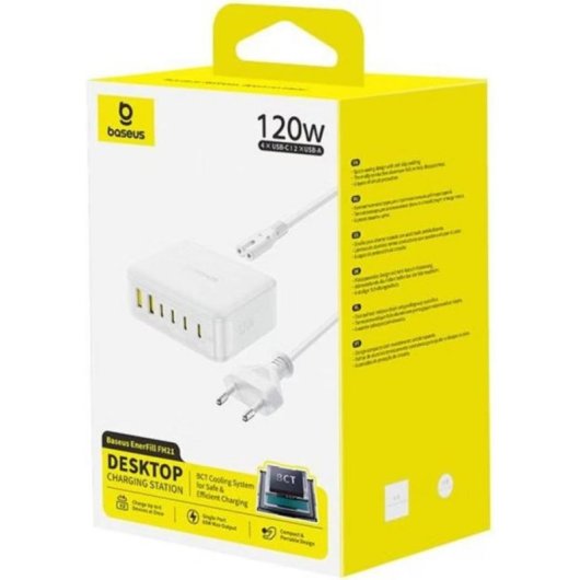 Carregador USB Baseus EnerFill FH21 120W 6 Portas GaN Branco