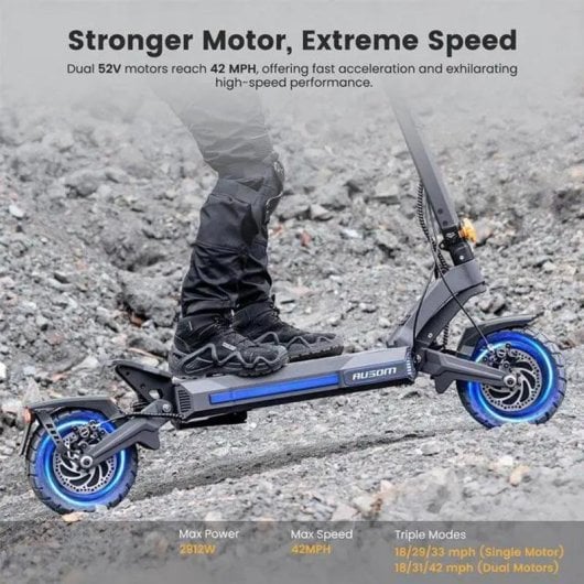 Patinete eléctrico Ausom DT2 Pro 1100W Autonomía 115km Suspensión Gris