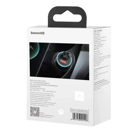 Cargador Coche Baseus Golden Contactor Pro 40W 2x USB Gris + Cable USB-C 1m Negro