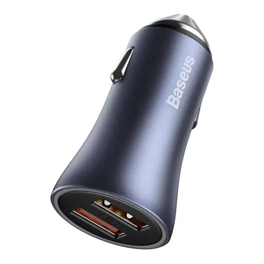 Cargador Coche Baseus Golden Contactor Pro 40W 2x USB Gris + Cable USB-C 1m Negro
