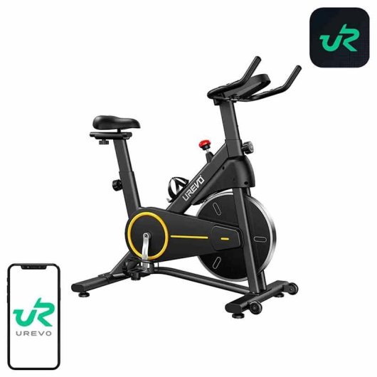 Bicicleta estática UREVO T1 amarilla y negra con resistencia magnética