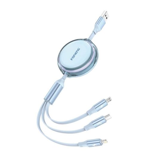 Cabo Foneng X113 3 em 1 1.1M Azul Micro USB Lightning Type-C
