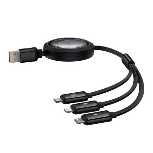 Cavo Baseus Free2Draw 3 in 1 USB a Micro+Lightning+USB-C 100W 1,1 m nero