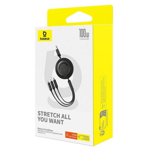 Cavo Baseus Free2Draw 3 in 1 USB a Micro+Lightning+USB-C 100W 1,1 m nero