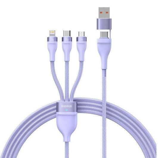 Cavo USB Baseus Flash Series 2 3 in 1 USB-C + micro USB + Lightning 100W 1,5m viola
