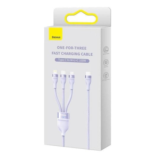 Cavo USB Baseus Flash Series 2 3 in 1 USB-C + micro USB + Lightning 100W 1,5m viola