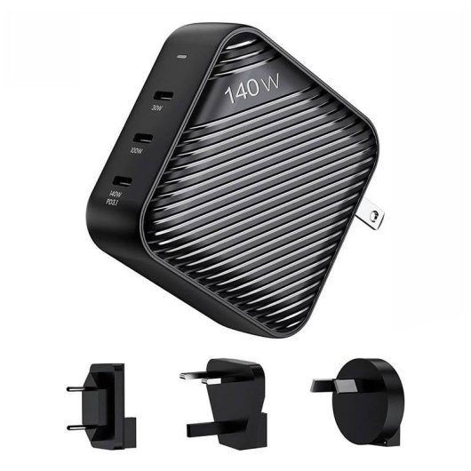 Cargador INVZI GanHub 3x USB-C 140W EU/UK/AU/US Negro