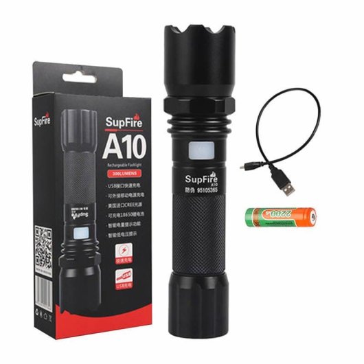 Lanterna Superfire A10 550 lúmens USB 100-200 m 5 modos