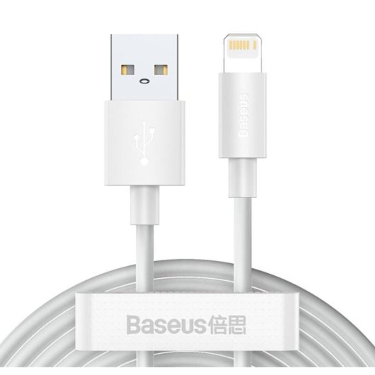 Cable USB a Lightning Baseus Simple Wisdom 1,5 m 2,4A Blanco 2 unidades