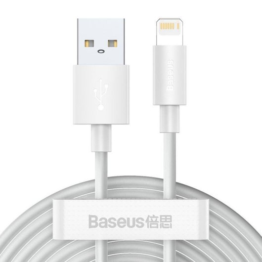Cable USB a Lightning Baseus Simple Wisdom 1,5 m 2,4A Blanco 2 unidades