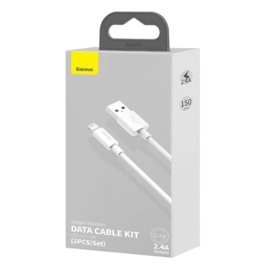 Cable USB a Lightning Baseus Simple Wisdom 1,5 m 2,4A Blanco 2 unidades