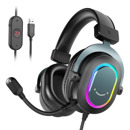 Fifine H6 kabelgebundene USB Gaming Kopfhörer abnehmbares Mikrofon 7.1 RGB schwarz