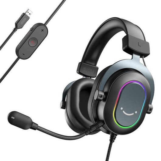 Fifine H6 kabelgebundene USB Gaming Kopfhörer abnehmbares Mikrofon 7.1 RGB schwarz