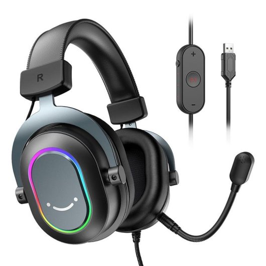 Fifine H6 kabelgebundene USB Gaming Kopfhörer abnehmbares Mikrofon 7.1 RGB schwarz