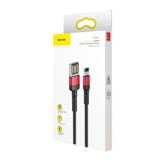 Cable USB a Lightning Baseus Cafule 1 m Negro + Rojo 2,4 A