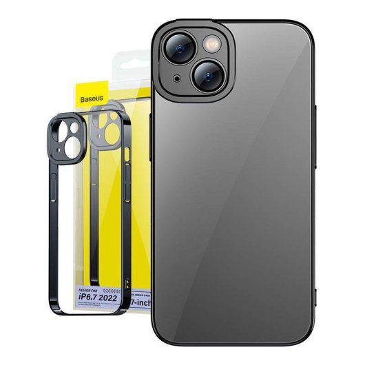 Funda para móvil Baseus ARMC021001 Transparente con cristal templado Negra para iPhone 14 Plus