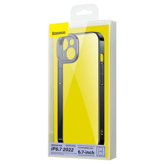 Funda para móvil Baseus ARMC021001 Transparente con cristal templado Negra para iPhone 14 Plus