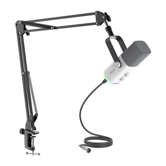 Micrófono Fifine AM8TW USB/XLR cardioide con brazo y RGB blanco