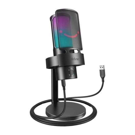 Micrófono Fifine A8 USB cardioide con soporte y filtro antipop RGB