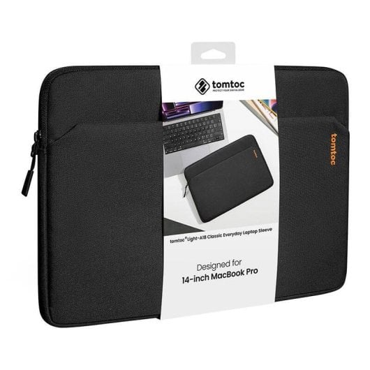 Capa Tomtoc Light-A18 preta para portátil 14" com bolso frontal