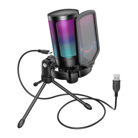 Microfone Fifine A6V USB cardioide com iluminação RGB e mute tátil