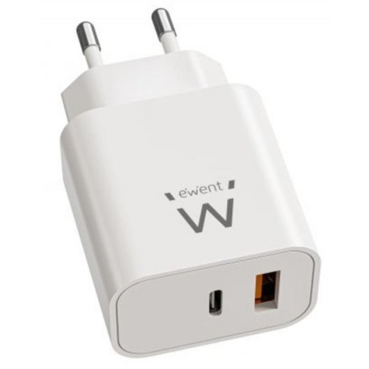Schnelllader Ewent EW1318 20W USB-C PD und USB-A QC GaN Kompakt