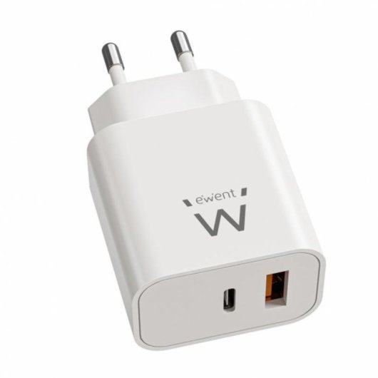 Schnelllader Ewent EW1318 20W USB-C PD und USB-A QC GaN Kompakt
