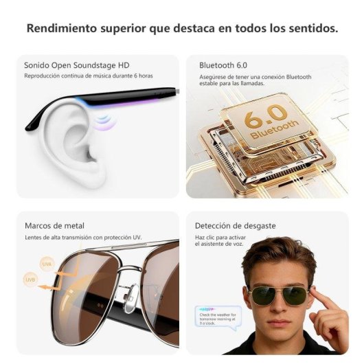Blackview D1pro Óculos Inteligentes Bluetooth Chamadas Música IP54 Ouro