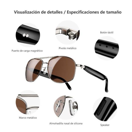 Blackview D1pro Óculos Inteligentes Bluetooth Chamadas Música IP54 Ouro
