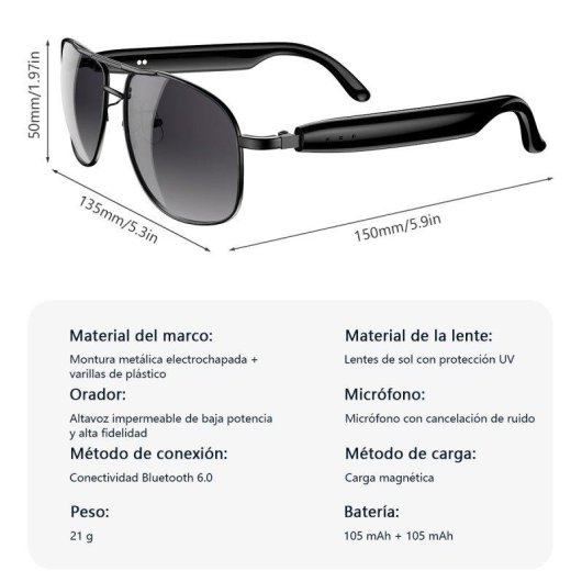 Blackview D1pro Óculos Inteligentes Bluetooth Chamadas Música IP54 Ouro