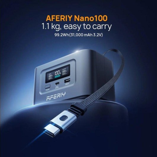 Estación de energía AFERIY Nano100 99,2Wh 3 puertos USB LiFePO4 Cable Type-C telescópico