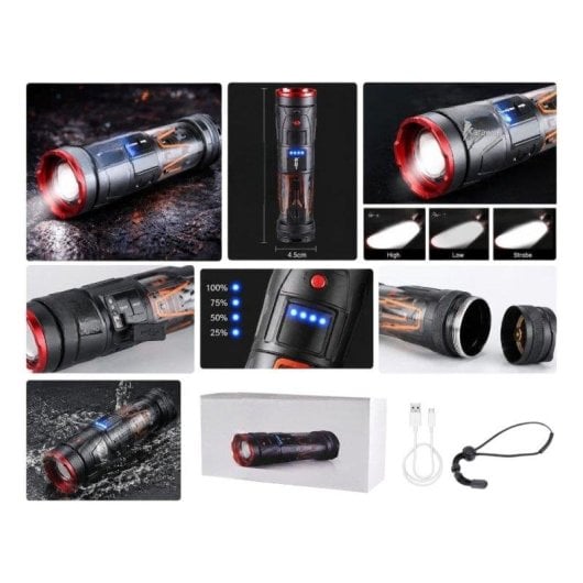 Linterna Multifuncional Karawan con Luz LED y USB Tipo C Negra