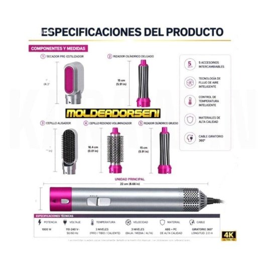 Escova Modeladora Multifuncional Karawan 5 em 1 Iónica Acessórios Cinzenta