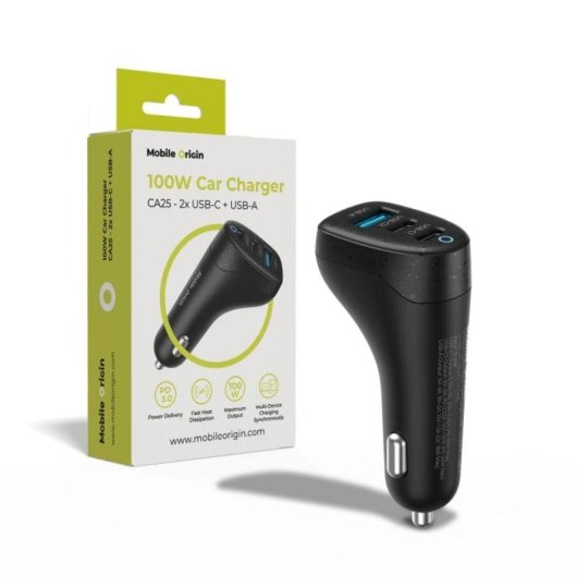 Cargador de Coche Mobile Origin MO-100WCCH-CA25 USB-C 100W Power Delivery Negro