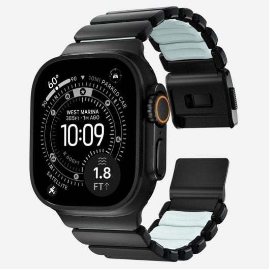 Pulsera Nomad Stratos Band Titanio Negro 49mm Icy Blue Glow para Apple Watch