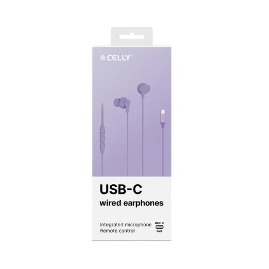Kabelgebundene Celly UP1600TYPECVL USB-C Kopfhörer mit Mikrofon und Lautstärkeregelung violett