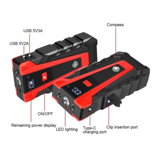 Arrancador De Batería Klack 12v 14000 Mah Con Pinzas Inteligentes, Power Bank Usb-c Pd, Linterna Led Sos, Botón Boost Y Estuche