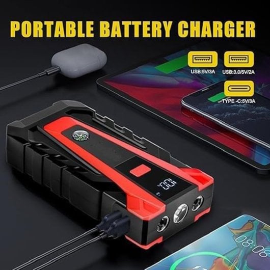 Arrancador De Batería Klack 12v 14000 Mah Con Pinzas Inteligentes, Power Bank Usb-c Pd, Linterna Led Sos, Botón Boost Y Estuche