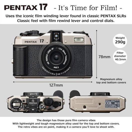 Fotocamera Analogica Pentax 17 25mm Flash Integrato Corpo Argento