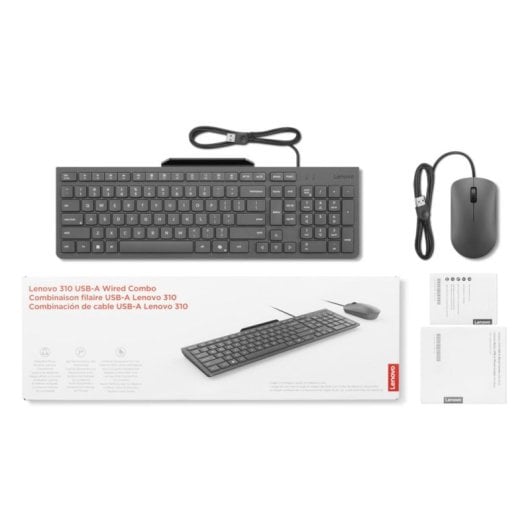 Teclado Lenovo GX31R09794 alámbrico USB completo con ratón gris y resistente a líquidos