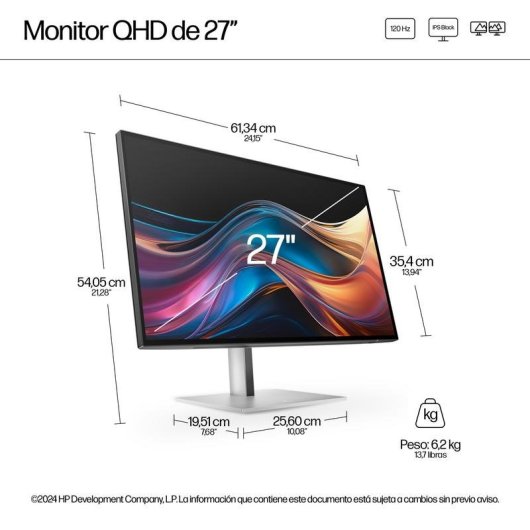 Monitor HP Series 7 Pro 727pq 27" QHD 120Hz IPS Black HDR400 FreeSync Premium Ajuste de altura