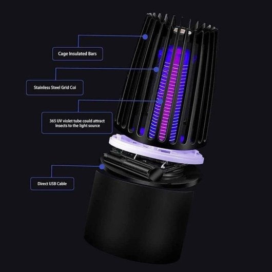 Lámpara Antimosquitos Eléctrica Klack Recargable 2000mah Con Luz Nocturna Led, Trampa Electrica Para Insectos Voladores Interior Y Exterior, 5w, Usb