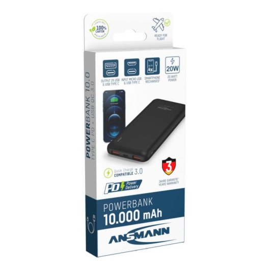 Batterie externe Ansmann PB320PD 10000 mAh Quick Charge 3.0 Noir