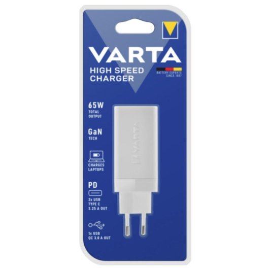 Ladegerät Varta 65W 3 USB-C und USB-A Ports Schnellladung Universal Weiß