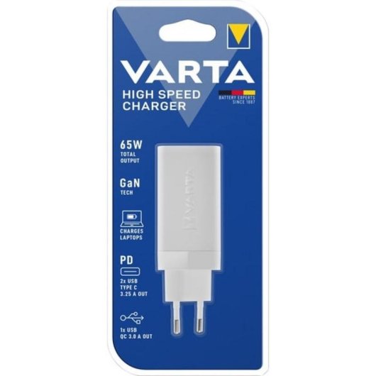 Ladegerät Varta 65W 3 USB-C und USB-A Ports Schnellladung Universal Weiß