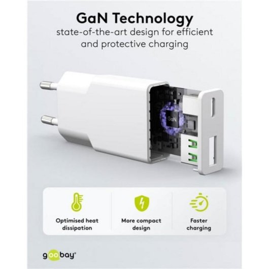 Ladegerät Goobay Dual USB-C und USB-A 30W GaN Weiß